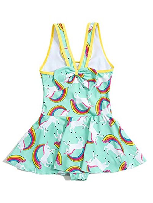 JiaDuo Girls One Piece Swimsuit Rainbow Unicorn Swimwear Kids Beach Bathing Suit