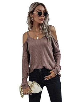 Womens Raw Hem Open Cold Shoulder Top Long Sleeve Heathered Pullover Tee Shirt