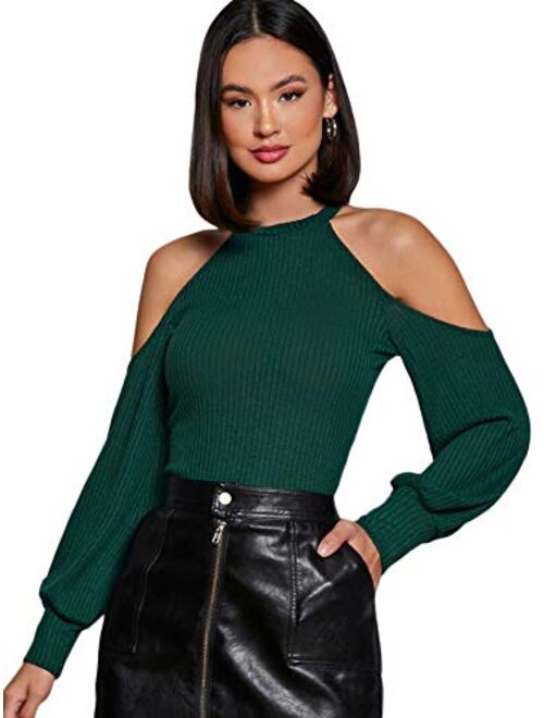 Romwe Womens Raw Hem Open Cold Shoulder Top Long Sleeve Heathered Pullover Tee Shirt