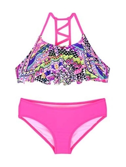 Girl's Two Piece Swimsuit Floral Bikini Set Flounce Bathing Suit