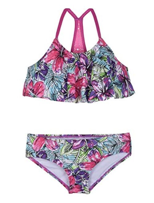 Firpearl Girl's Two Piece Swimsuit Floral Bikini Set Flounce Bathing Suit