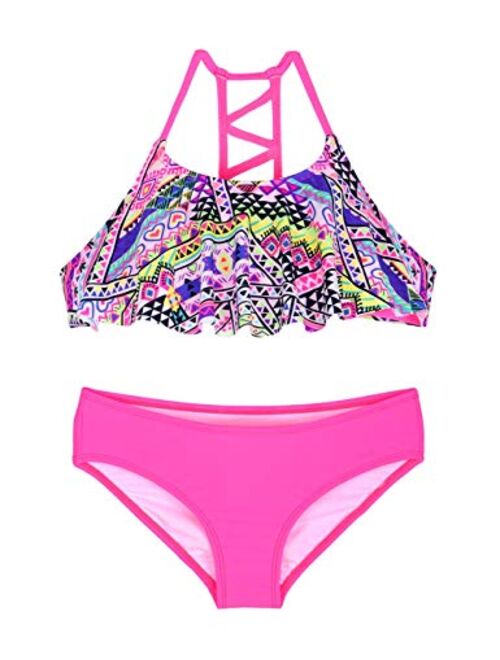 Firpearl Girl's Two Piece Swimsuit Floral Bikini Set Flounce Bathing Suit