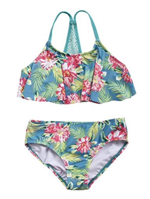 Firpearl Girl's Two Piece Swimsuit Floral Bikini Set Flounce Bathing Suit