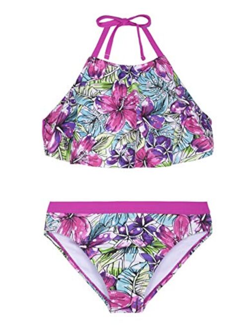 Firpearl Girl's Two Piece Swimsuit Floral Bikini Set Flounce Bathing Suit