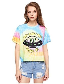 Women's Colorful Tie Dye Ombre Round Neck Tee Shirt Top