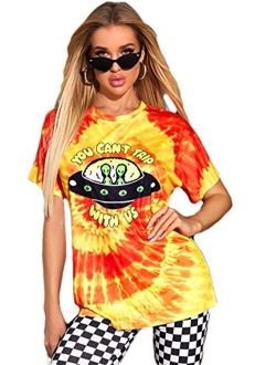 Women's Colorful Tie Dye Ombre Round Neck Tee Shirt Top