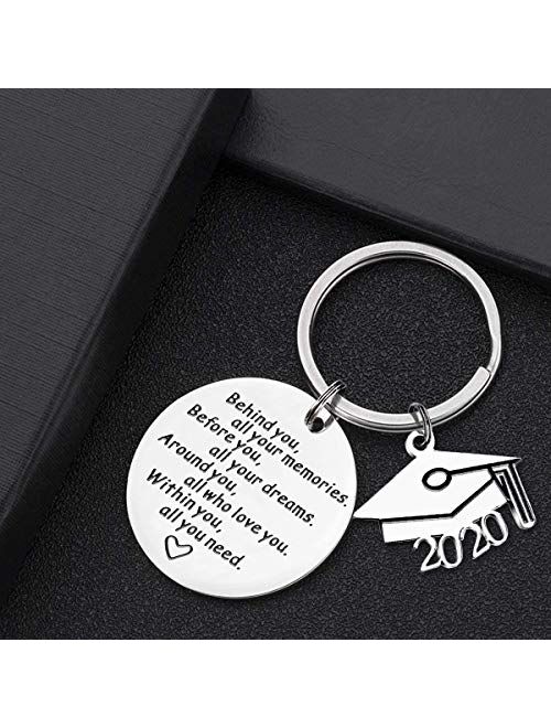 Firsteel 2020 Graduation Keychain, Inspirational Gift for Seniors, College Graduate Keyring, Grad Idea for Him or Her (with 2020 Cap Box & Card & Bag)