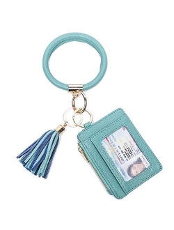 Beurlike Keychain Wallet Bracelet with Credit Card Holder for Women Wristlet Tassel Key Ring ID Wallet for Lady Girls