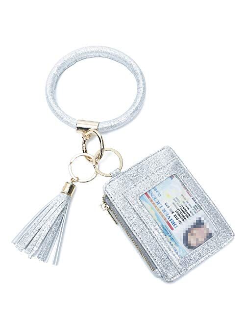 Beurlike Keychain Wallet Bracelet with Credit Card Holder for Women Wristlet Tassel Key Ring ID Wallet for Lady Girls