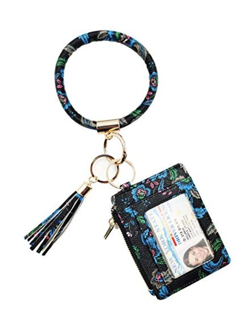 Beurlike Keychain Wallet Bracelet with Credit Card Holder for Women Wristlet Tassel Key Ring ID Wallet for Lady Girls