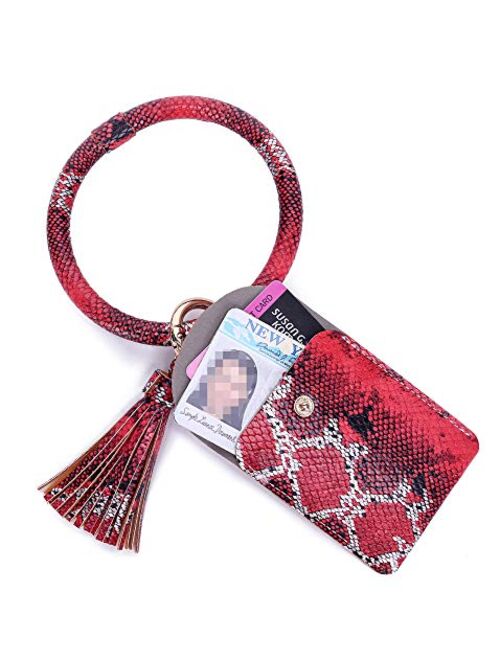 Beurlike Keychain Wallet Bracelet with Credit Card Holder for Women Wristlet Tassel Key Ring ID Wallet for Lady Girls