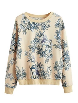 Women's Casual Floral Print Long Sleeve Lightweight Sweatshirt Pullover