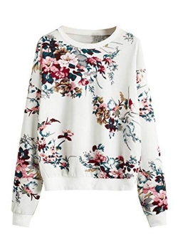 Women's Casual Floral Print Long Sleeve Lightweight Sweatshirt Pullover