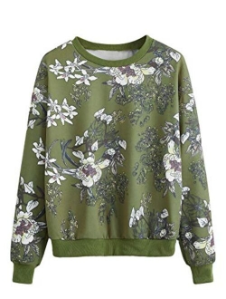 Women's Casual Floral Print Long Sleeve Lightweight Sweatshirt Pullover