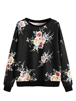 Women's Casual Floral Print Long Sleeve Lightweight Sweatshirt Pullover