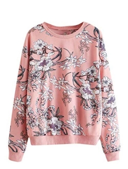 Women's Casual Floral Print Long Sleeve Lightweight Sweatshirt Pullover