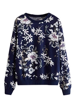 Women's Casual Floral Print Long Sleeve Lightweight Sweatshirt Pullover