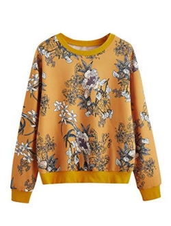 Women's Casual Floral Print Long Sleeve Lightweight Sweatshirt Pullover