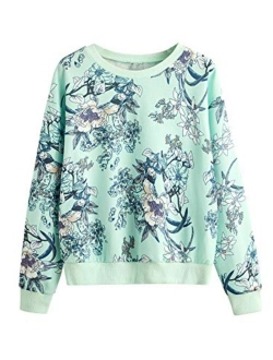 Women's Casual Floral Print Long Sleeve Lightweight Sweatshirt Pullover