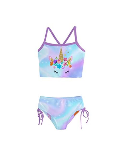 PattyCandy Little/Toddler Girls Girly Swimwear Unicorn Princess Rainbows Kids Tankini Swimsuit Bikini Set