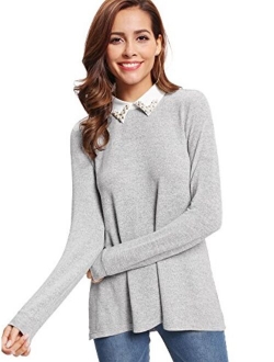 Women's Casual Contrast Beading Collar Long Sleeve Tunic Tops