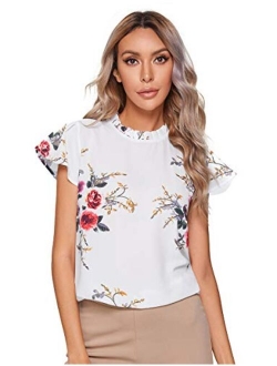 Women's Elegant Short Sleeve Mock Neck Workwear Blouse Top Shirts