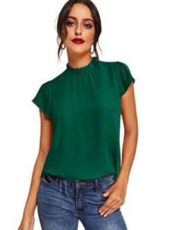 Women's Elegant Short Sleeve Mock Neck Workwear Blouse Top Shirts