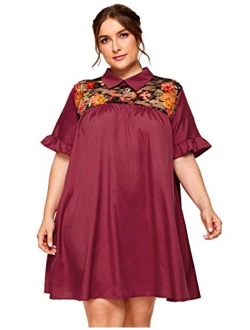 Women's Plus Size Floral Lace Short Sleeve Summer Beach Swing Tunic Dress