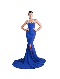 Miss ord Strapless Asymmetric Front Slit Wedding Evening Party Maxi Dress