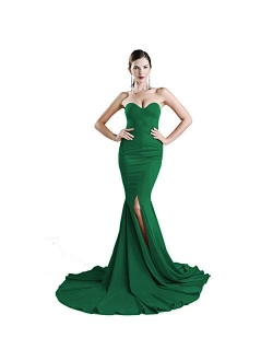 Miss ord Strapless Asymmetric Front Slit Wedding Evening Party Maxi Dress