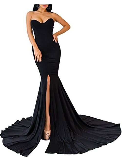 WRStore Strapless Asymmetric Front Slit Evening Party Wedding Maxi Dress