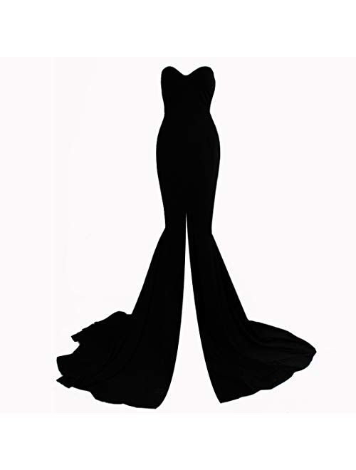 WRStore Strapless Asymmetric Front Slit Evening Party Wedding Maxi Dress