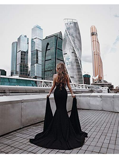 WRStore Strapless Asymmetric Front Slit Evening Party Wedding Maxi Dress