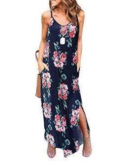 HUSKARY V Neck Strappy Short Slit Loose Beach Cover Up Long Cami Maxi Dresses With Pocket