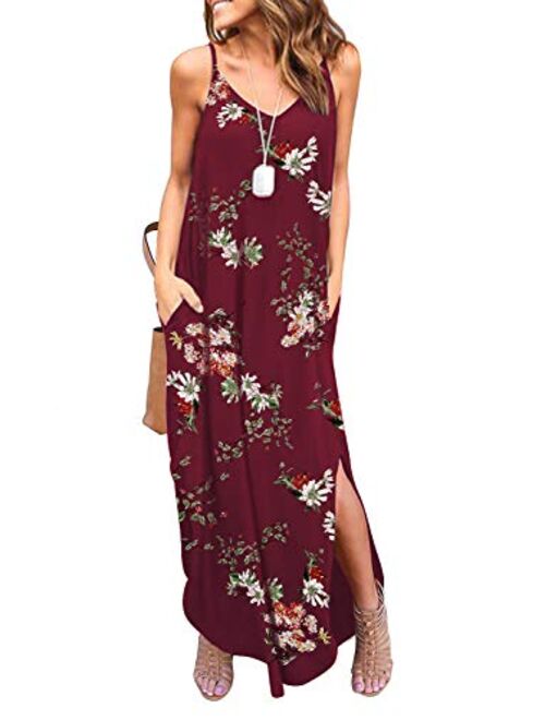 HUSKARY V Neck Strappy Short Slit Loose Beach Cover Up Long Cami Maxi Dresses With Pocket