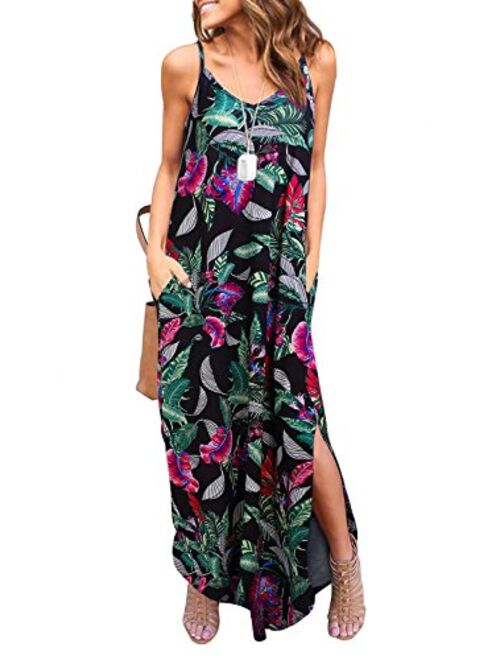 HUSKARY V Neck Strappy Short Slit Loose Beach Cover Up Long Cami Maxi Dresses With Pocket