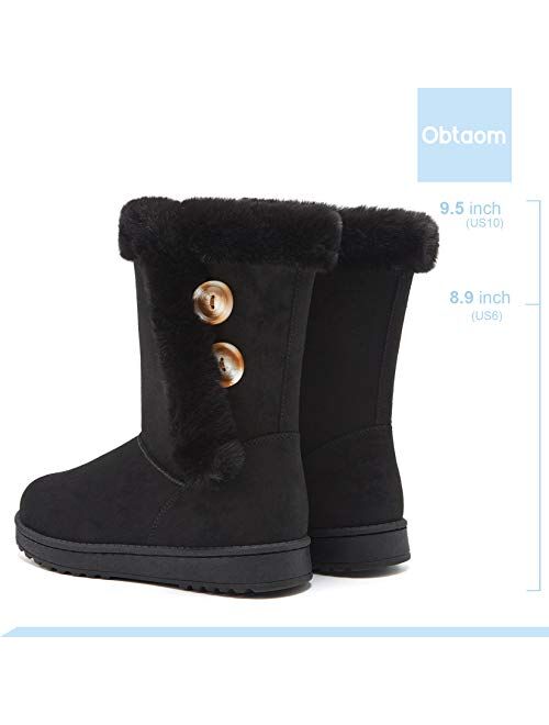 Womens Winter Snow Boots Short Mid Calf Fashion Boot Art Resin Button Faux Suede Boots for Women