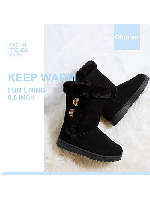 Womens Winter Snow Boots Short Mid Calf Fashion Boot Art Resin Button Faux Suede Boots for Women