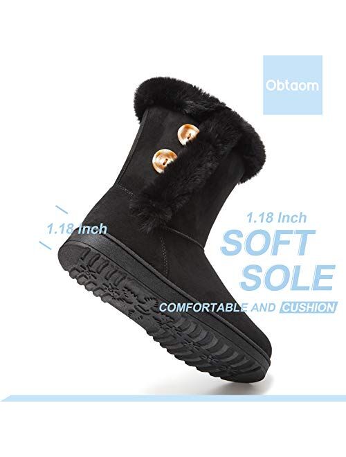 Womens Winter Snow Boots Short Mid Calf Fashion Boot Art Resin Button Faux Suede Boots for Women