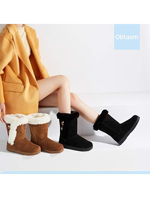 Womens Winter Snow Boots Short Mid Calf Fashion Boot Art Resin Button Faux Suede Boots for Women