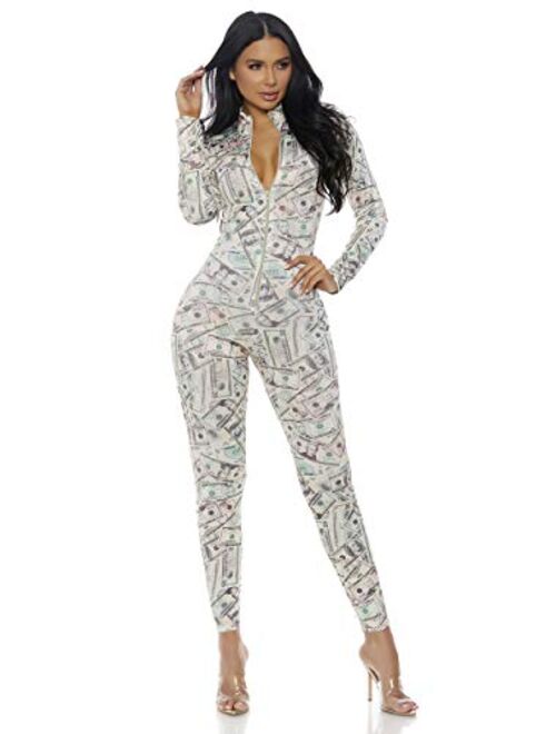 Forplay Women's Money Print Zipfront Catsuit