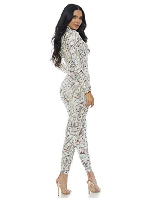 Forplay Women's Money Print Zipfront Catsuit