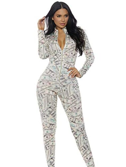 Forplay Women's Money Print Zipfront Catsuit