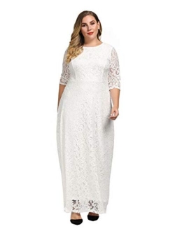 Chicwe Plus Size Stretch Lace Maxi Dress - Evening Wedding Cocktail Party Dress