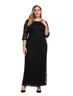 Chicwe Plus Size Stretch Lace Maxi Dress - Evening Wedding Cocktail Party Dress