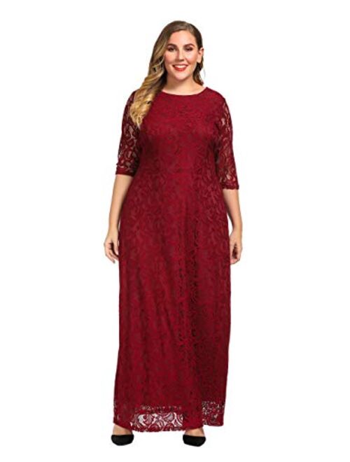 Chicwe Plus Size Stretch Lace Maxi Dress - Evening Wedding Cocktail Party Dress