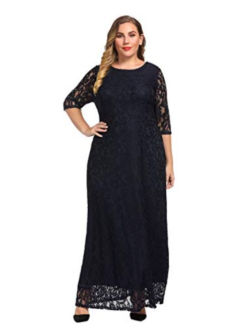 Chicwe Plus Size Stretch Lace Maxi Dress - Evening Wedding Cocktail Party Dress