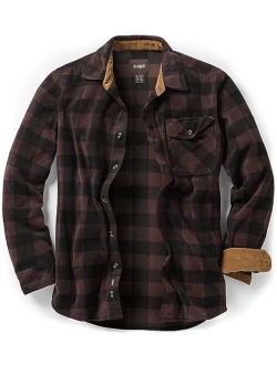 Men's Long Sleeve Heavyweight Fleece Shirts, Plaid Button Up Shirt, Warm Corduroy Lined Collar & Cuffs Shirt