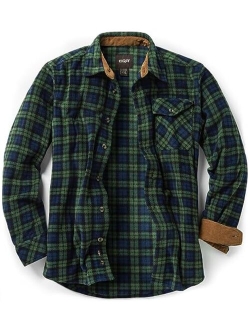 Men's Long Sleeve Heavyweight Fleece Shirts, Plaid Button Up Shirt, Warm Corduroy Lined Collar & Cuffs Shirt