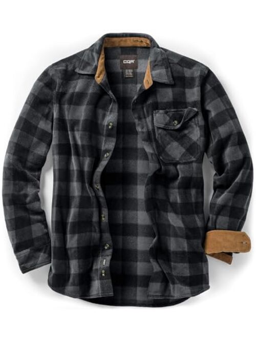 CQR Men's Long Sleeve Heavyweight Fleece Shirts, Plaid Button Up Shirt, Warm Corduroy Lined Collar & Cuffs Shirt